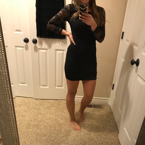 fitted black lace dress